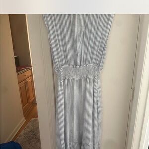 Chelsea & Theodore Blue and White Striped Maxi Dress